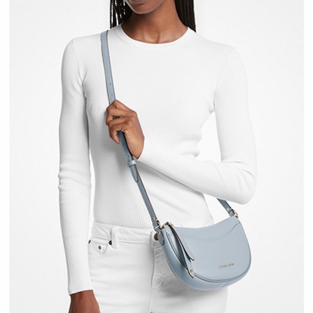 MICHAEL KORS Dover Small Half Moon Leather Crossbody Bag Vista Blue color - Picture 3 of 16